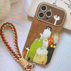 Cat Design Phone Case with Strap